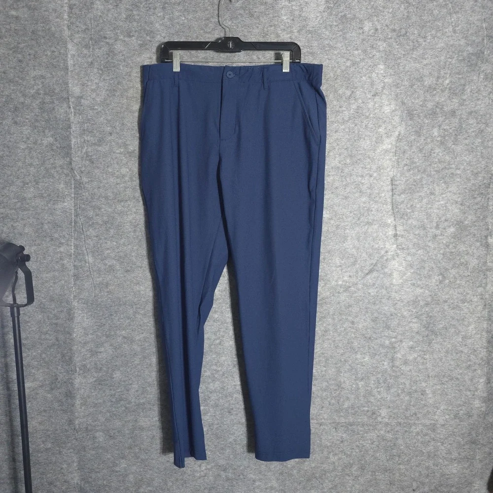 U Suck at Golf Pants Mens 34x30 Blue Performance Tapered Flat Front Trousers
